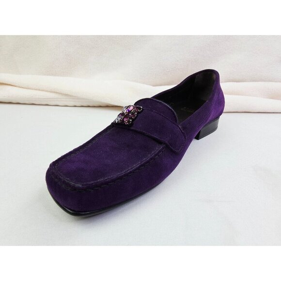 Stuart Weitzman Size 7M Women Purple Suede Leather Jeweled Slip On Loafers Spain - Picture 13 of 13